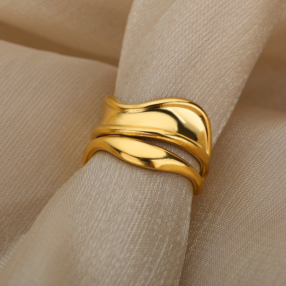 Punk Curve Ring, Punk Curvy Ring, 18K Gold Waves Ring, Punk Fashion Ring for Women, Gift for Her