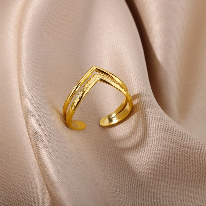 Punk Wishbone Ring, 18K Gold Wishbone Ring, Gold Wrap Ring, Gold Open Ring,  Wishbone Fashion Ring for Women, Gift for Her