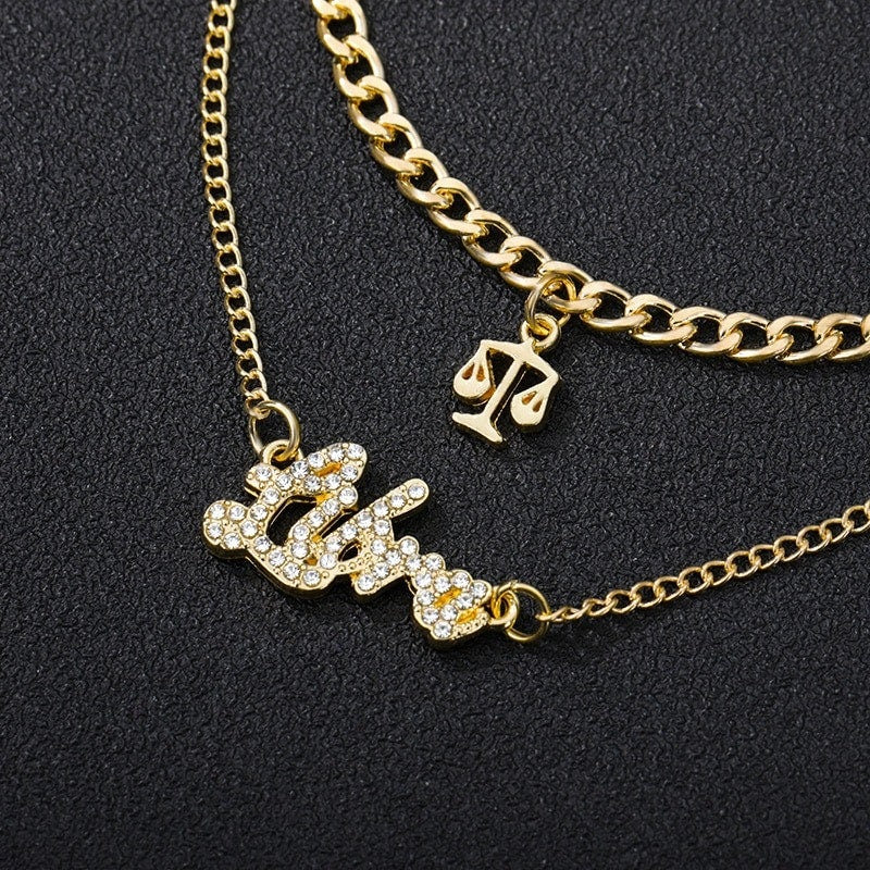 Horoscope Chain, 18K Gold Horoscope Charm, Gold Horoscope Necklace, Layering Chain Fashion Necklace for Women, Gift for Her