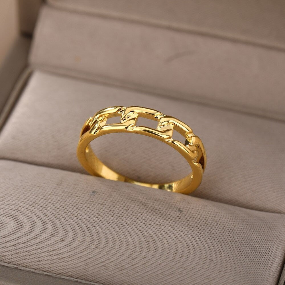 Punk Link Ring, Cuban Link Ring, 18K Gold Link Ring, Punk Link Fashion Ring for Women, Gift for Her