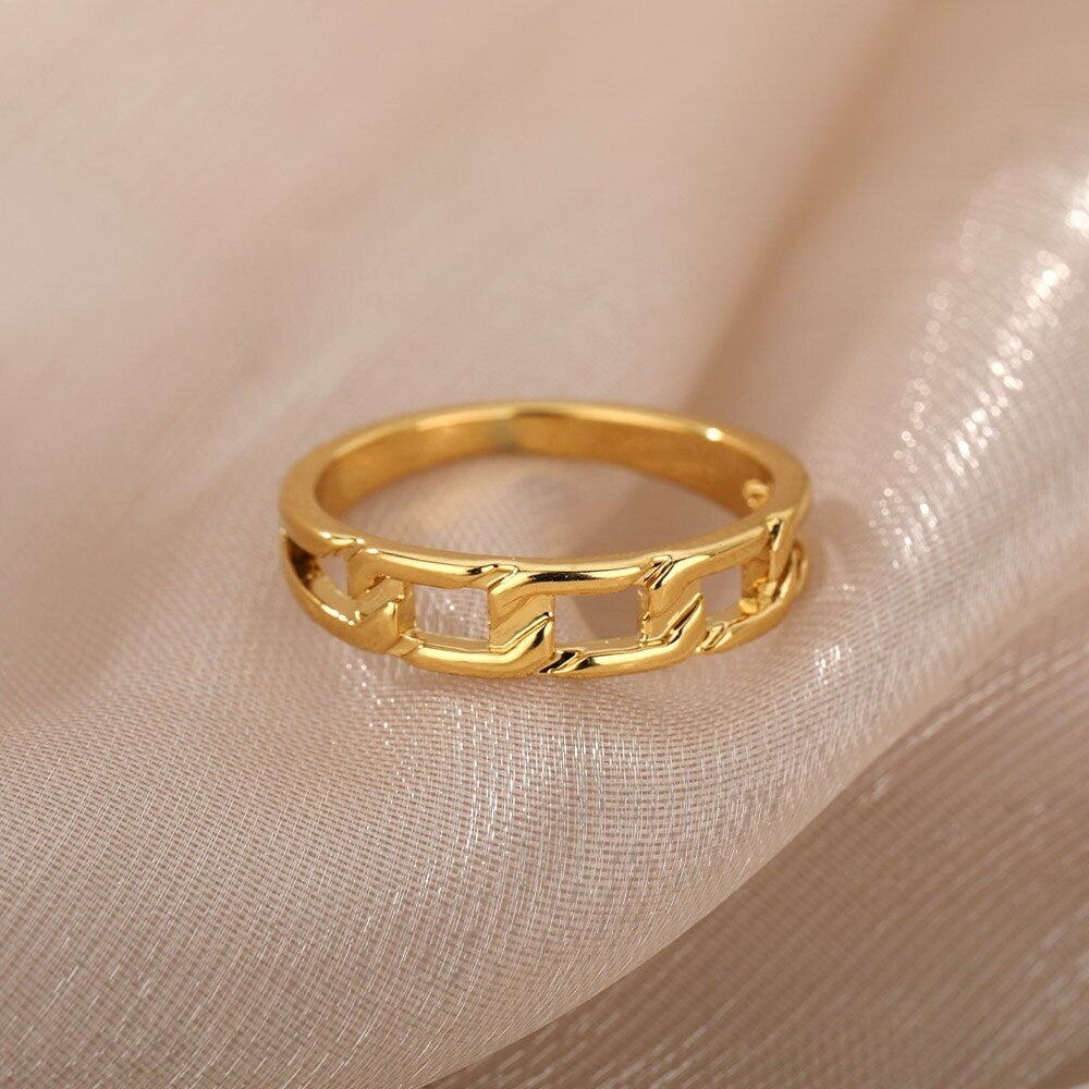 Punk Link Ring, Cuban Link Ring, 18K Gold Link Ring, Punk Link Fashion Ring for Women, Gift for Her