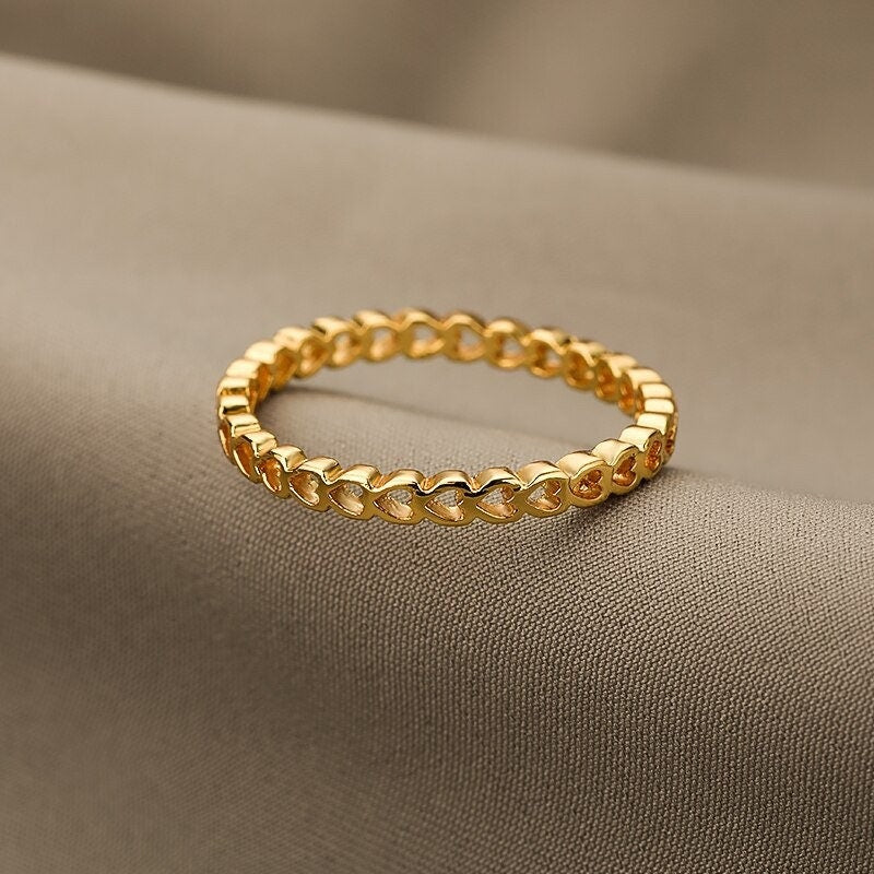 18K Gold Heart Ring, Dainty Heart Ring, Heart Link Ring, Gold Link Ring, Heart Fashion Ring for Women, Gift for Her