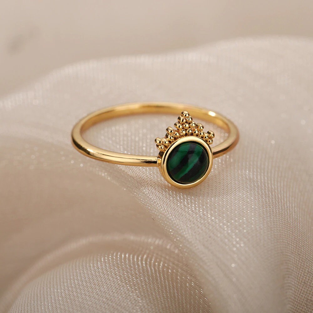 18K Gold Crown Ring, Gold Tiara Ring, Gold Opal Ring, Green Opal Ring, Tiara Fashion Ring for Women, Gift for Her