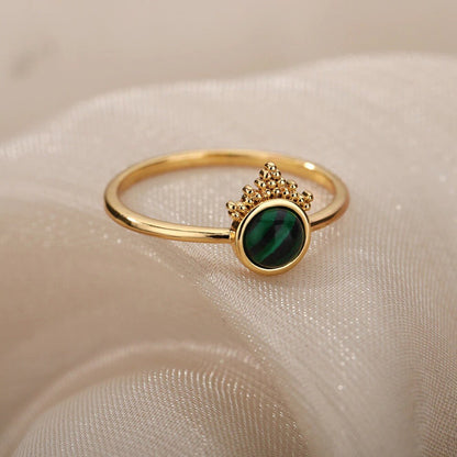 18K Gold Crown Ring, Gold Tiara Ring, Gold Opal Ring, Green Opal Ring, Tiara Fashion Ring for Women, Gift for Her