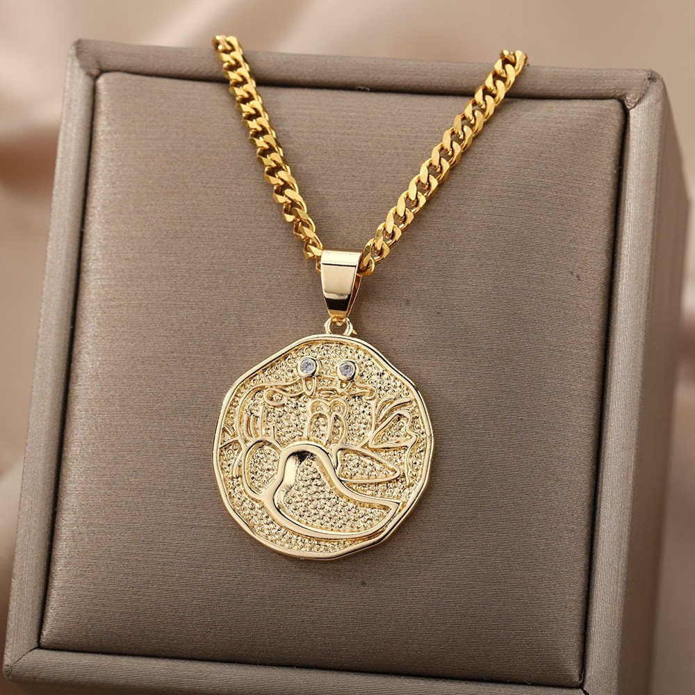 18K Gold Horoscope Coin, Gold Horoscope Charm, Gold Horoscope Necklace, Horoscope Fashion Necklace for Women, Gift for Her