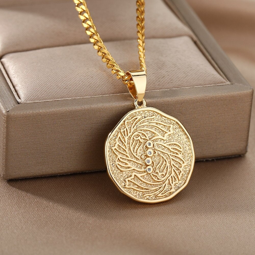 18K Gold Horoscope Coin, Gold Horoscope Charm, Gold Horoscope Necklace, Horoscope Fashion Necklace for Women, Gift for Her