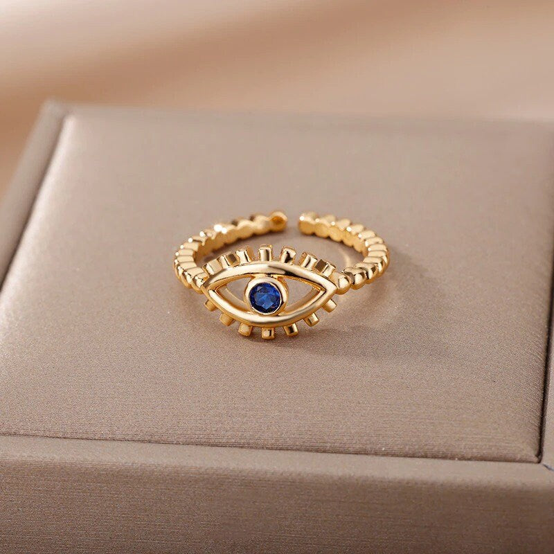 Evil Eye Ring, Gothic Evil Eye Ring, 18K Gold Evil Eye Ring, Evil Eye Fashion Ring for Women, Gift for Her