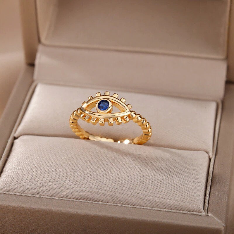 Evil Eye Ring, Gothic Evil Eye Ring, 18K Gold Evil Eye Ring, Evil Eye Fashion Ring for Women, Gift for Her