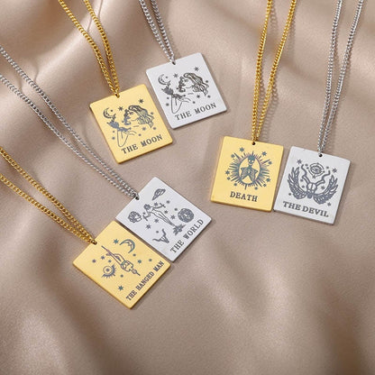 Dainty Tarot Necklace, 18K Gold Tarot Necklace, Dainty Tarot Charm Necklace for Women, Gift for Her