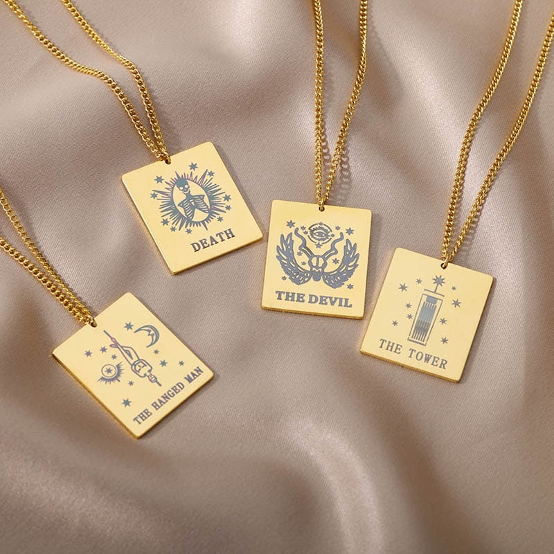 Dainty Tarot Necklace, 18K Gold Tarot Necklace, Dainty Tarot Charm Necklace for Women, Gift for Her