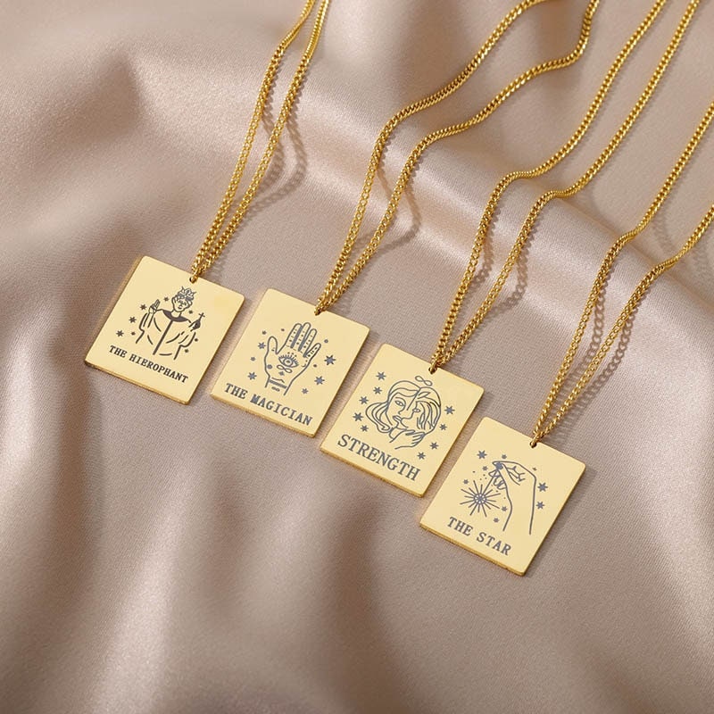 Dainty Tarot Necklace, 18K Gold Tarot Necklace, Dainty Tarot Charm Necklace for Women, Gift for Her