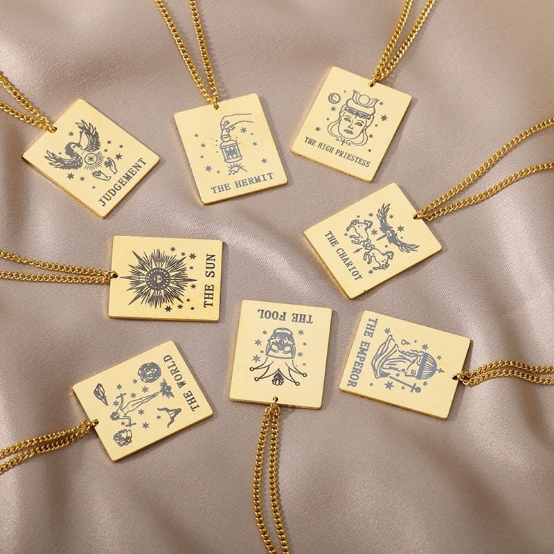 Dainty Tarot Necklace, 18K Gold Tarot Necklace, Dainty Tarot Charm Necklace for Women, Gift for Her