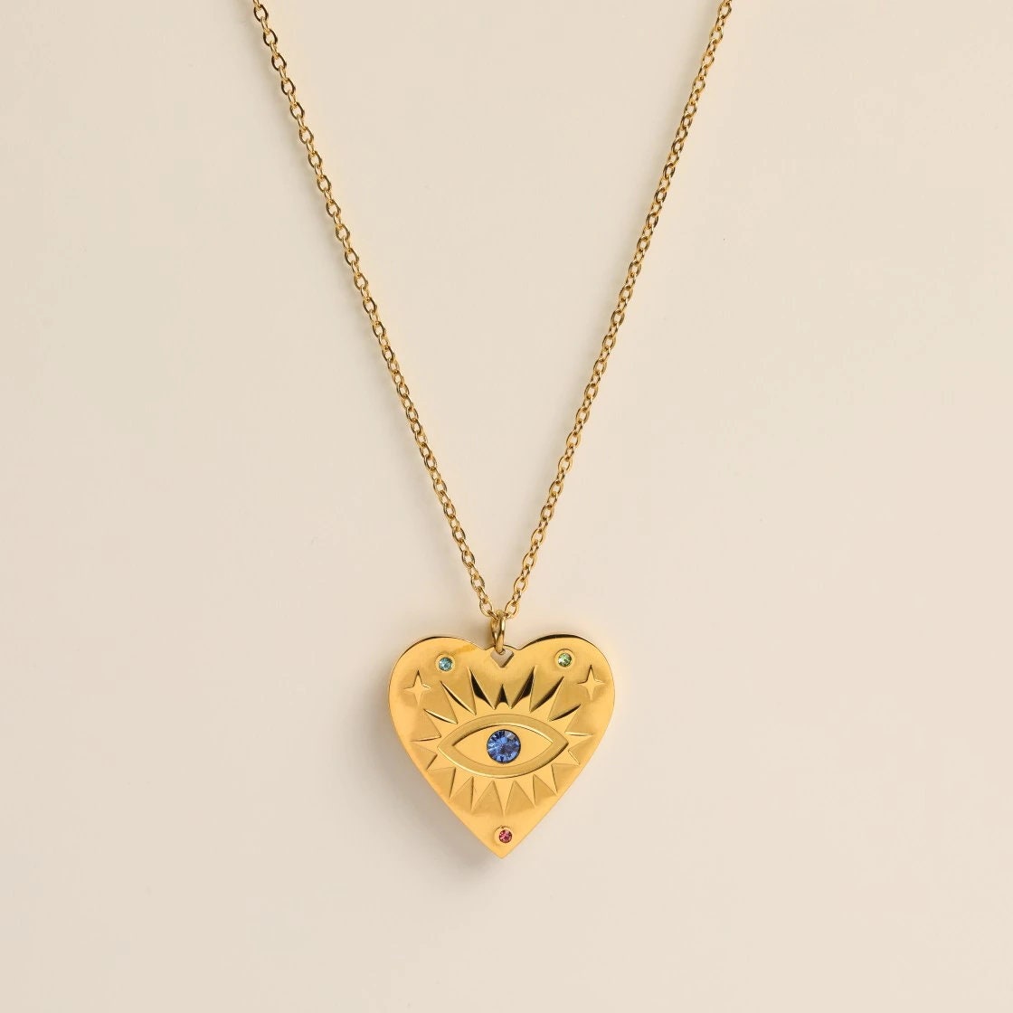 Evil Eye Heart Charm, 18K Gold Evil Eye Charm, Gold Evil Eye Necklace, Gothic Evil Eye Necklace for Women, Gift for Her