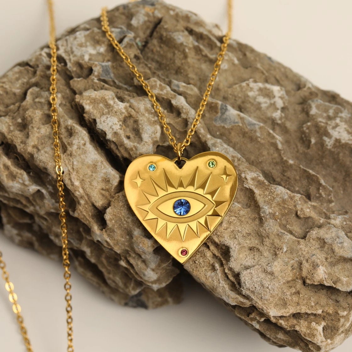 Evil Eye Heart Charm, 18K Gold Evil Eye Charm, Gold Evil Eye Necklace, Gothic Evil Eye Necklace for Women, Gift for Her