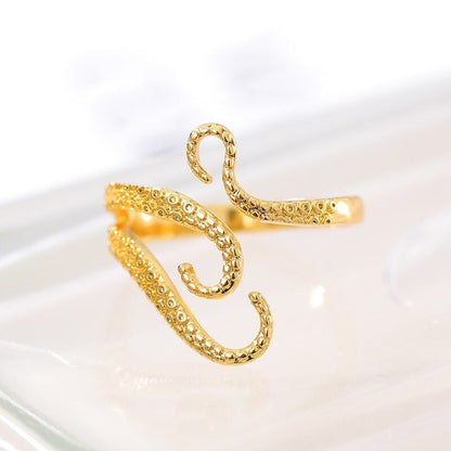 Punk Octopus Legs Wrap Ring, Gold Tentacles Wrap Ring, 18K Gold Plated, Punk, Gothic