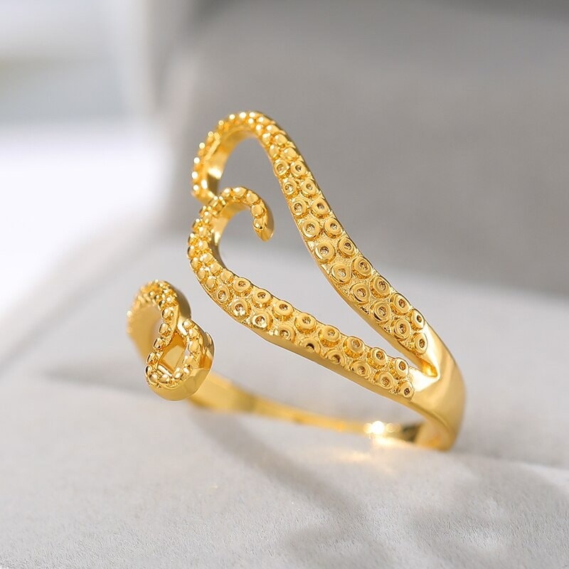 Punk Octopus Legs Wrap Ring, Gold Tentacles Wrap Ring, 18K Gold Plated, Punk, Gothic