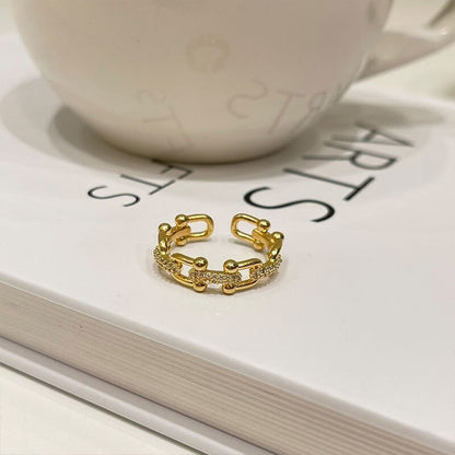 Elegant Link Ring, 18K Gold Link Ring, Crystal Link Ring, Punk Link Ring, Fashion Ring for Women, Gift for Her