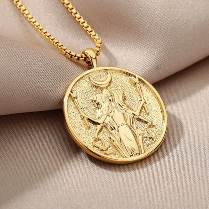 Greek Mythology Hecate Goddess, 18K Gold Plated Pendant For Women