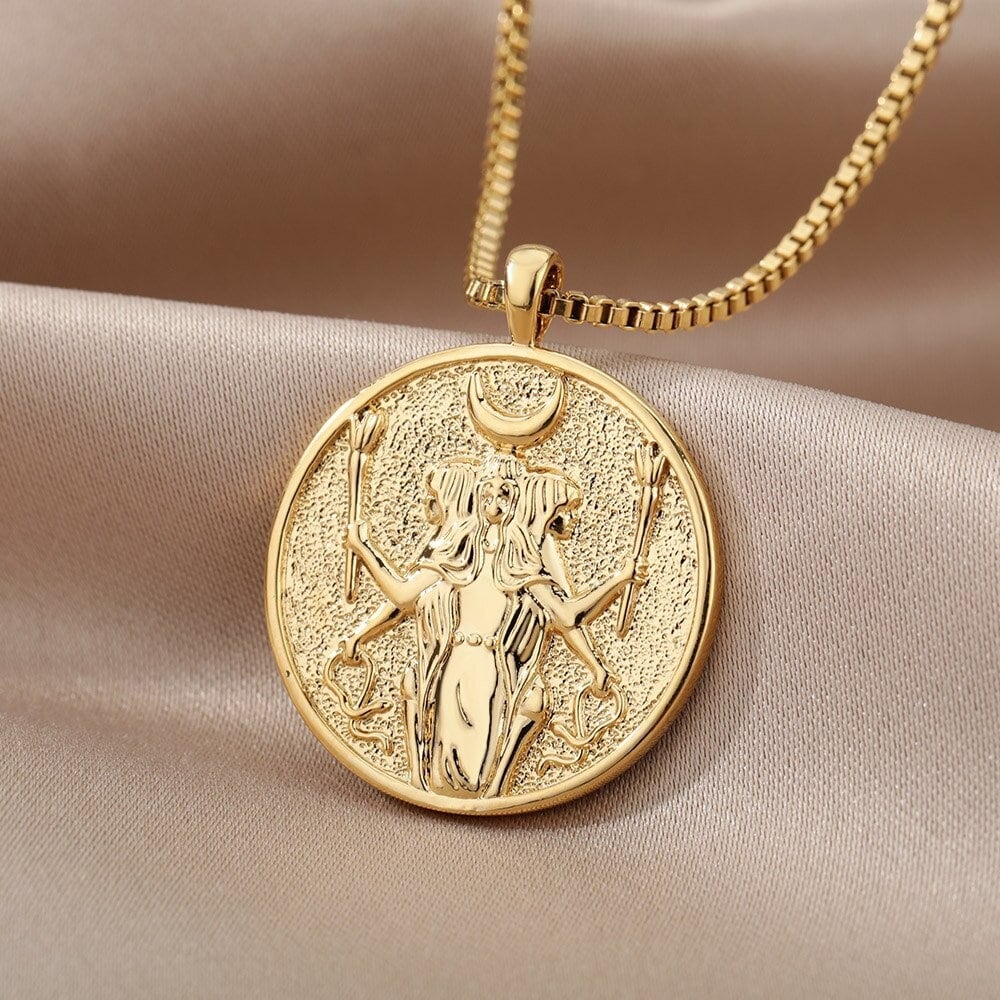 Greek Mythology Hecate Goddess, 18K Gold Plated Pendant For Women
