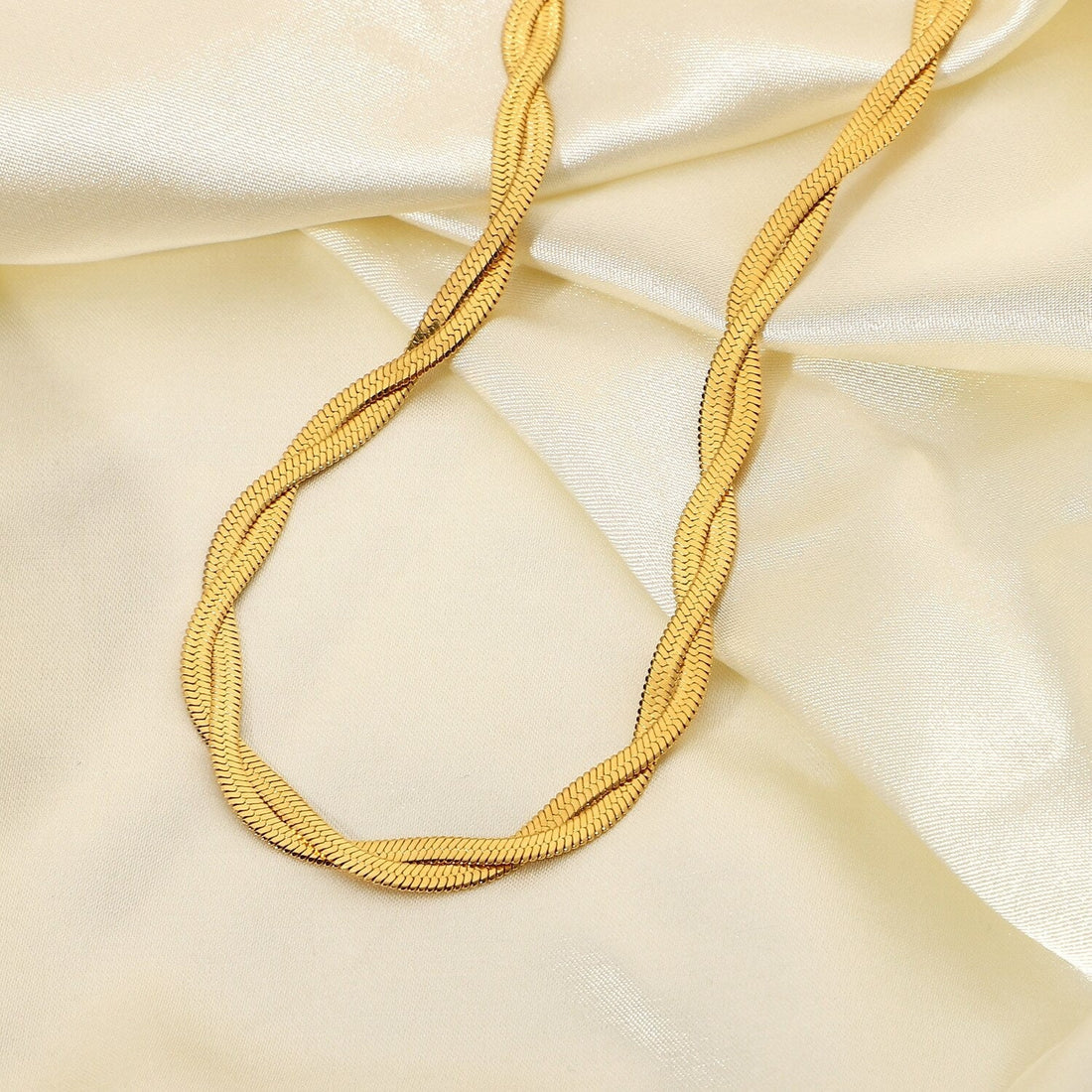 18K Gold Layer Chain, Double Layering Chain, Gold Twist Necklace for Women, Gift for Her