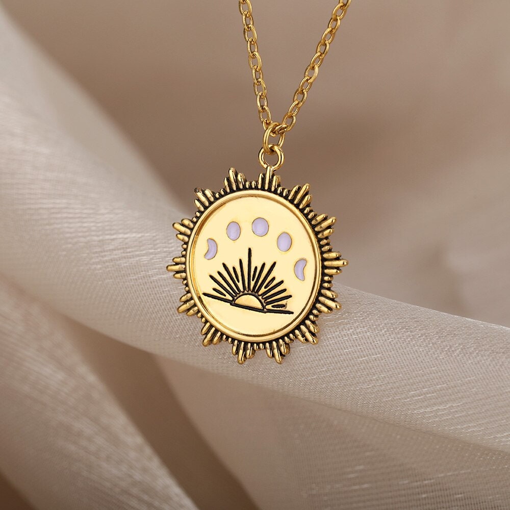 18K Gold Sun Pendant, Gold Sun Charm, Gold Sun Necklace for Women, Gift for Her