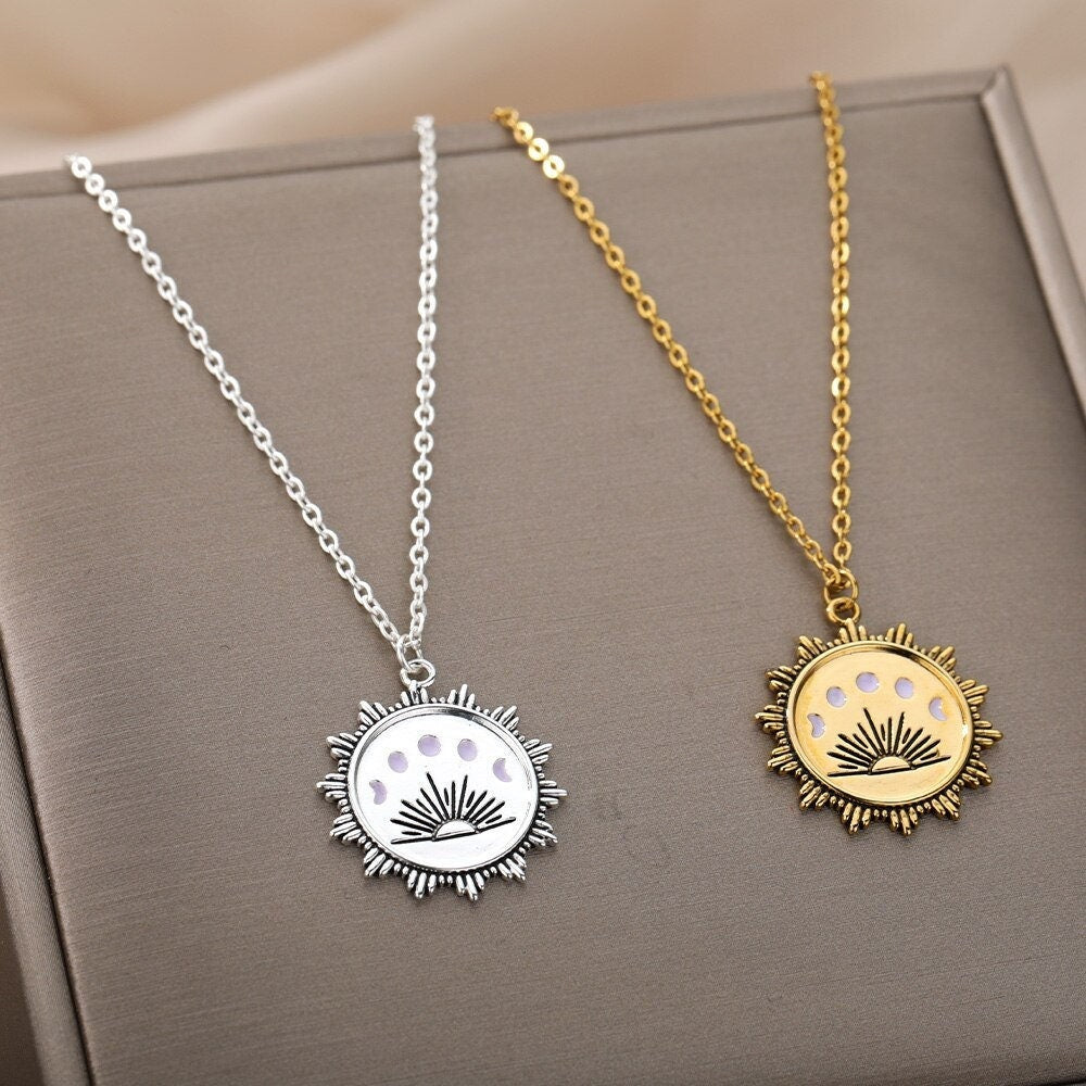 18K Gold Sun Pendant, Gold Sun Charm, Gold Sun Necklace for Women, Gift for Her