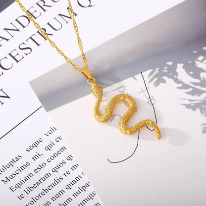 18K Gold Snake Pendant, Gold Snake Charm, Gold Snake Necklace, Punk Snake Fashion Necklace for Women, Gift for Her