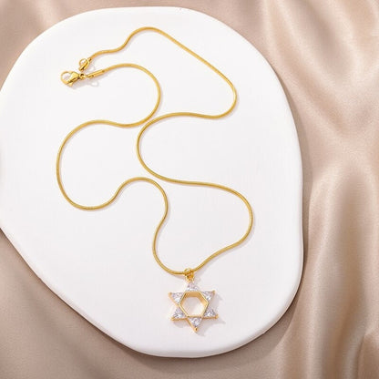 18K Gold Hexagram Necklace, Gold Star Necklace, Crystal Star Necklace for Women, Gift for Her