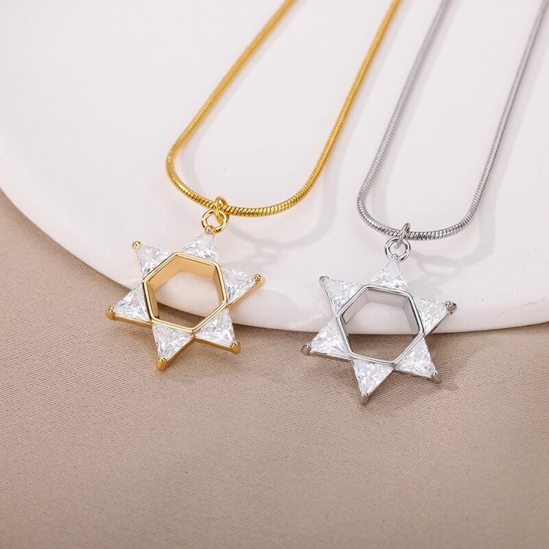 18K Gold Hexagram Necklace, Gold Star Necklace, Crystal Star Necklace for Women, Gift for Her