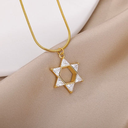 18K Gold Hexagram Necklace, Gold Star Necklace, Crystal Star Necklace for Women, Gift for Her