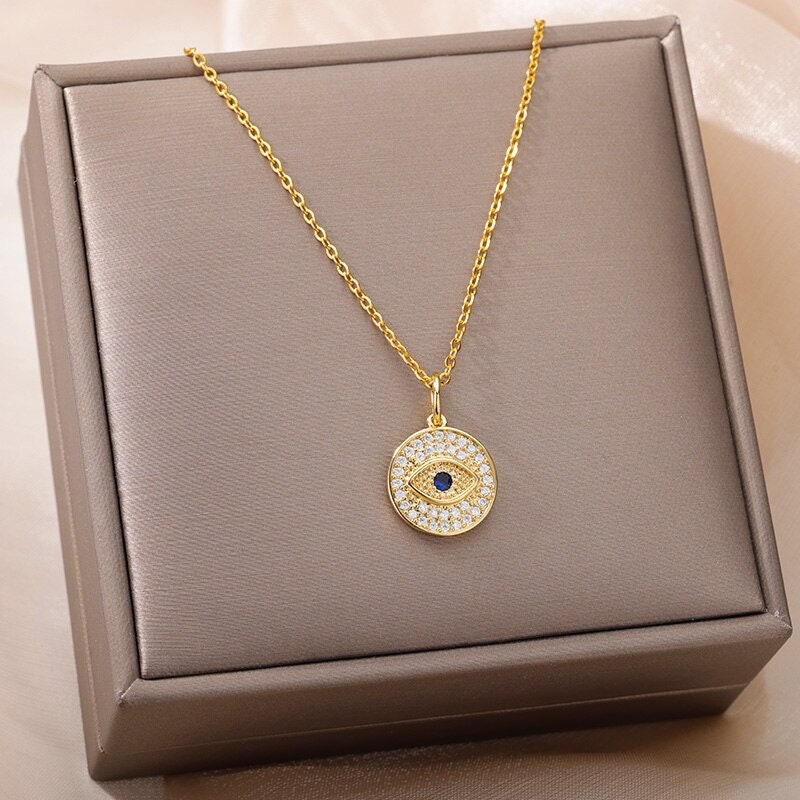 Gothic Evil Eye Charm, 18K Gold Evil Eye Charm, Gold Evil Eye Necklace, Gothic Fashion Necklace for Women, Gift for Her