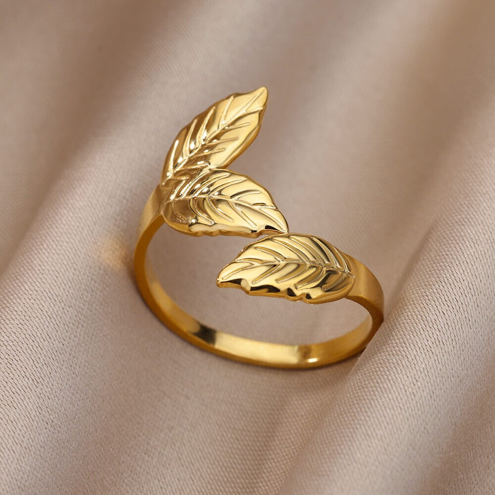 Hippie Leaf Ring, 18K Gold Leaf Ring, Gold Hippie Ring, Leaf Fashion Ring for Women, Gift for Her