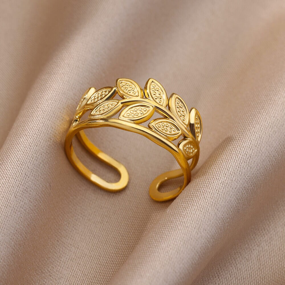 Hippie Leaf Ring, 18K Gold Leaf Ring, Gold Hippie Ring, Hippie Fashion Ring for Women, Gift for Her