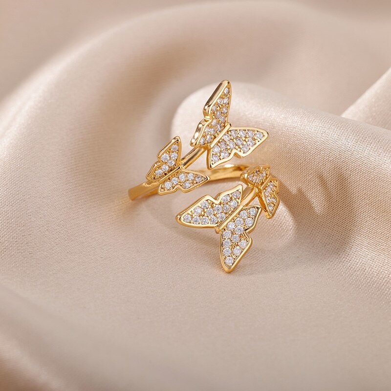 Elegant Butterfly Ring, Cute Butterfly Ring, 18K Gold Butterfly Ring, Butterfly Fashion Ring for Women, Gift for Her