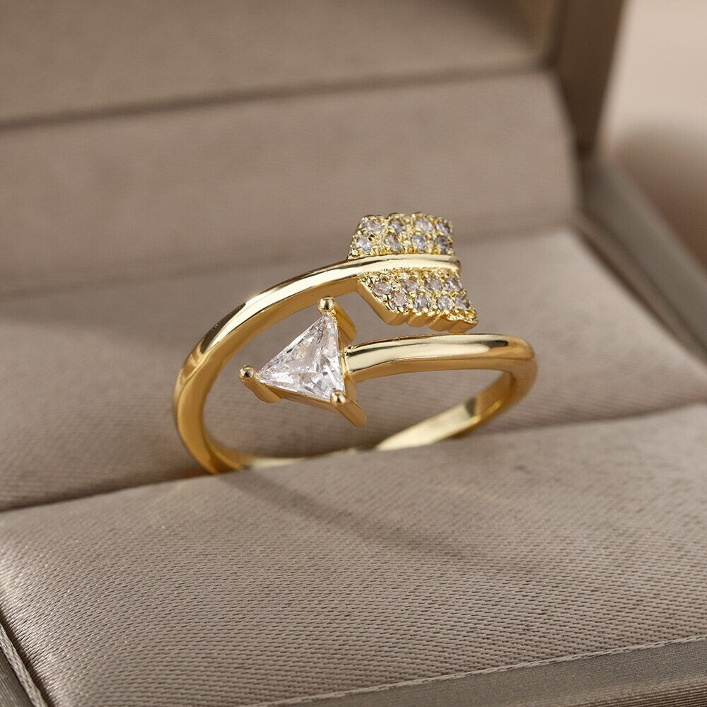 Boho Crystal Arrow, 18K Gold Yogi Stackable Ring, Dainty Minimalist Jewelry, Delicate Handmade for Women, Gift for Her