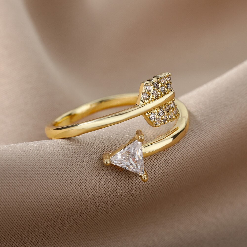 Boho Crystal Arrow, 18K Gold Yogi Stackable Ring, Dainty Minimalist Jewelry, Delicate Handmade for Women, Gift for Her