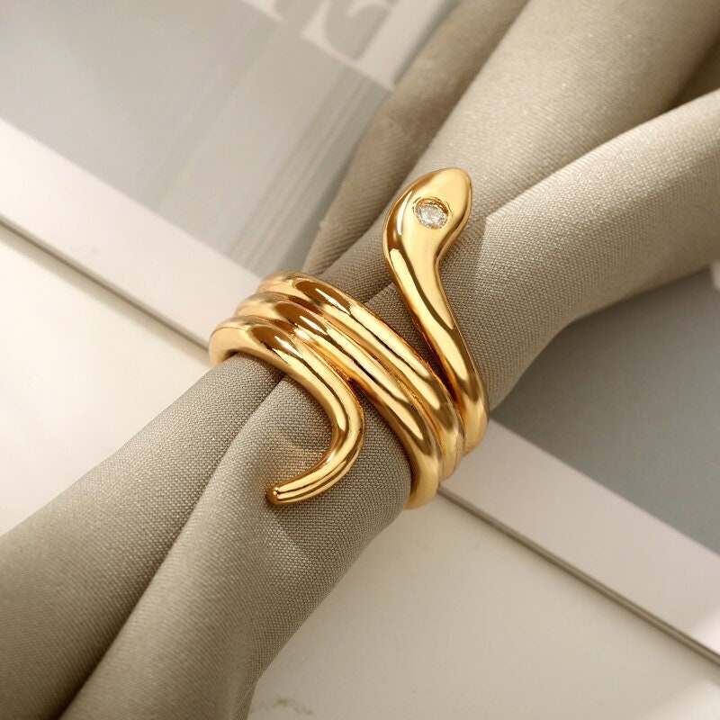 Punk Snake Ring, Cute Snake Ring, 18K Gold Snake Ring, Snake Wrap Ring, Snake Fashion Ring for Women, Gift for Her