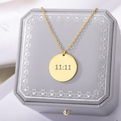 Dainty 11:11 Angel Number Coin Charm, 18K Gold Angel Number Necklace, Angel Number Fashion Necklace for Women, Gift for Her