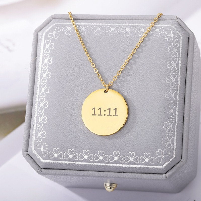 Dainty 11:11 Angel Number Coin Charm, 18K Gold Angel Number Necklace, Angel Number Fashion Necklace for Women, Gift for Her