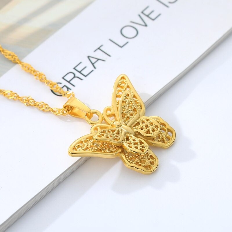 18K Gold Butterfly Necklace, Gold Butterfly Charm, Delicate Butterfly Fashion Necklace for Women, Gift for Her