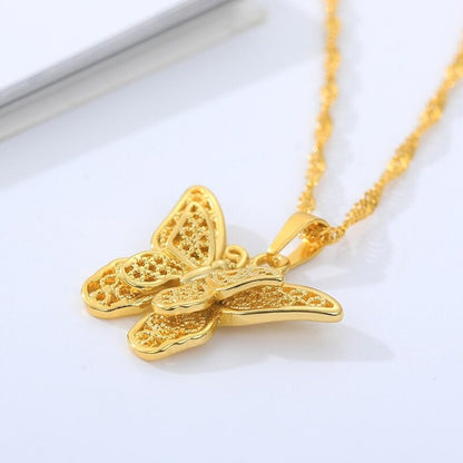 18K Gold Butterfly Necklace, Gold Butterfly Charm, Delicate Butterfly Fashion Necklace for Women, Gift for Her