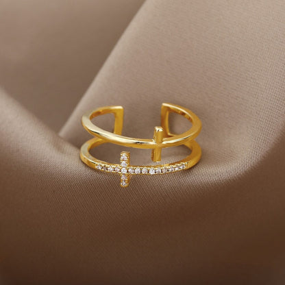 Catholic Cross Ring, 18K Gold Stackable, Christian Jesus Dainty Minimalist Jewelry, Religious Delicate Handmade for Women, Gift for Her