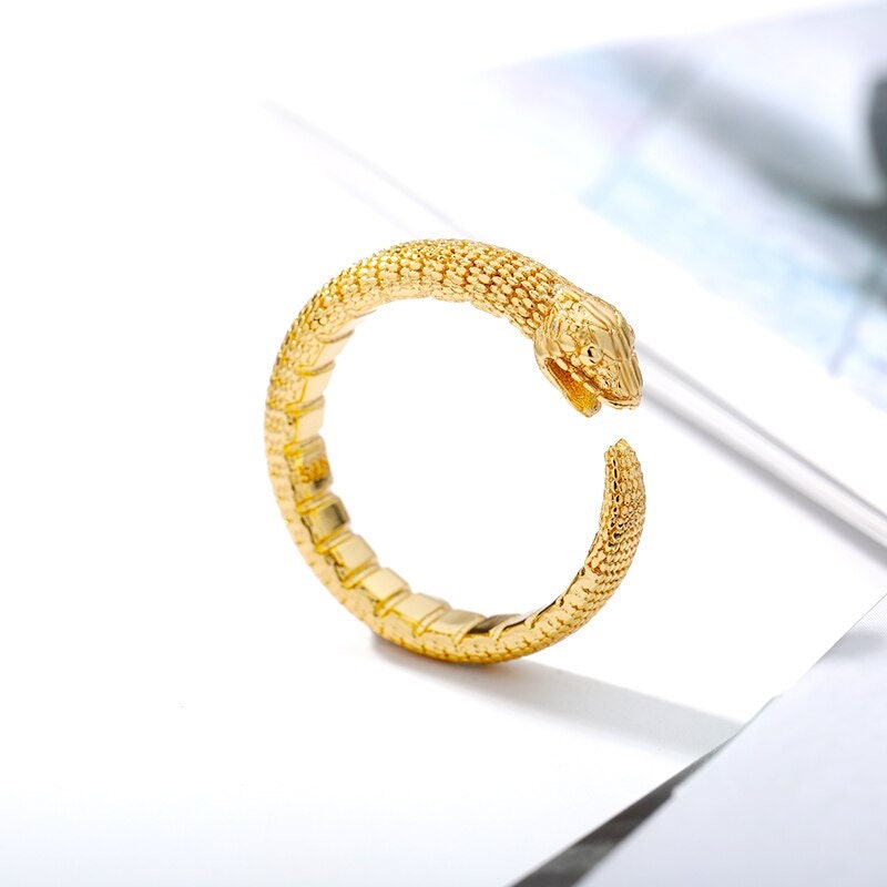 18K Gold Plated Handmade Goth Snake Adjustable Ring, Punk Snake Wrap Ring, Gift for Her