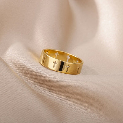 18K Gold Cross Ring, Dainty Cross Ring, Gothic Cross Ring, Gold Jesus Ring, Jesus Fashion Ring for Women, Gift for Her
