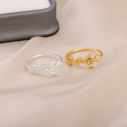 18K Gold Leaf Ring, Hippie Leaf Ring, Peace Ring, Hippie Fashion Ring for Women, Gift for Her