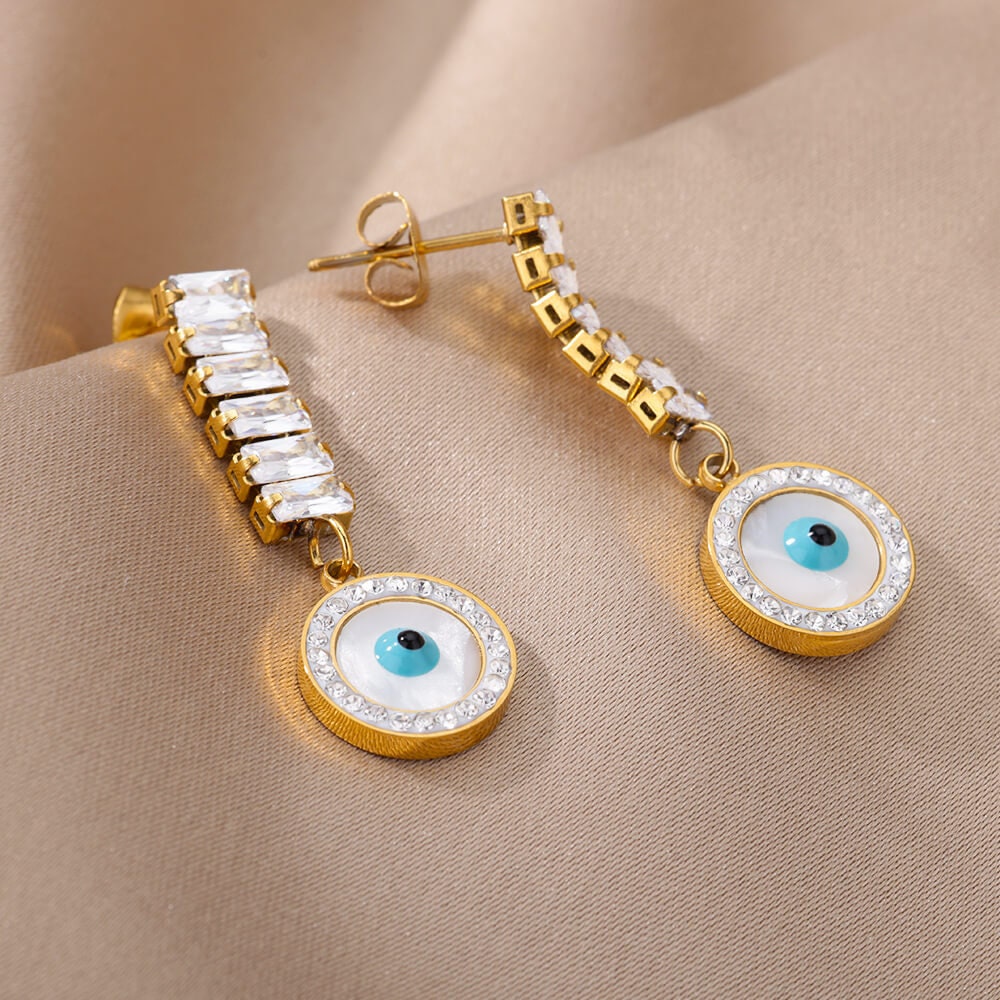 Gothic Evil Eye Drop Earrings, 18K Gold Evil Eye Earrings, Evil Eye Dangle Earrings for Women, Gift for Her