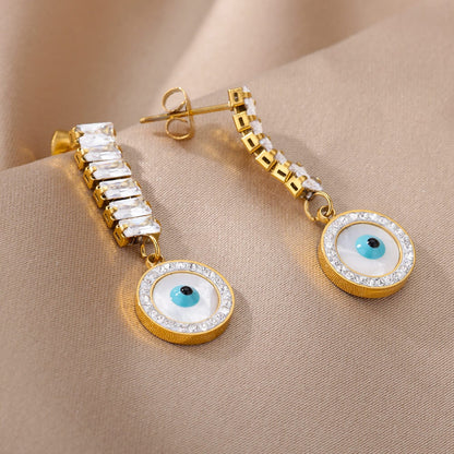 Gothic Evil Eye Drop Earrings, 18K Gold Evil Eye Earrings, Evil Eye Dangle Earrings for Women, Gift for Her
