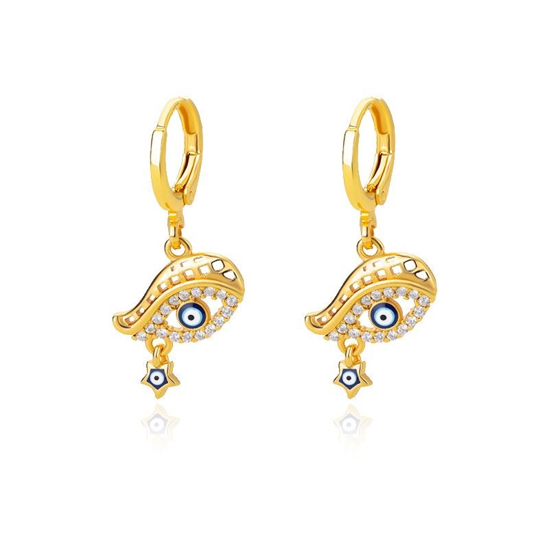 Gothic Evil Eye Earrings, 18K Gold Evil Eye Earrings, Crystal Evil Eye Earrings, Evil Eye Drop Earrings for Women, Gift for Her