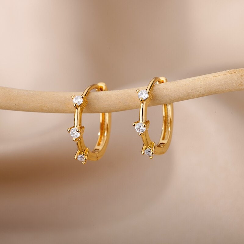 Delicate Hoop Earrings, Crystal Hoop Earrings, 18K Gold Hoop Earrings, Fashion Hoops for Women, Gift for Her