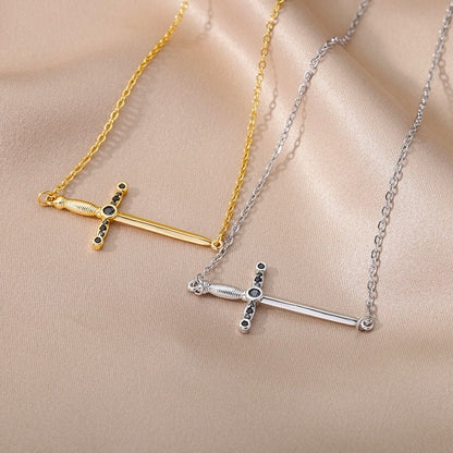 Punk Sword Dagger Pendant, 18K Gold Layered Necklace, Gothic Dainty